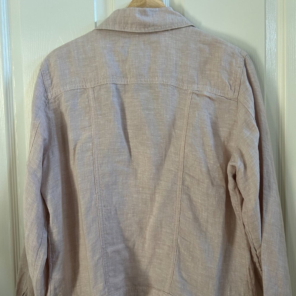 Jone New York JNY Jacket 100% Linen Pink Cropped Trucker SZL Lightweight Boho - Picture 5 of 9